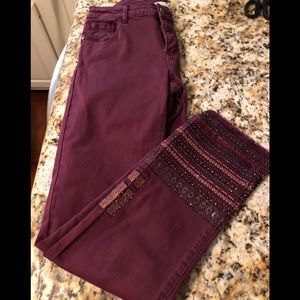 NWT Burgundy Jeans with beaded cuff